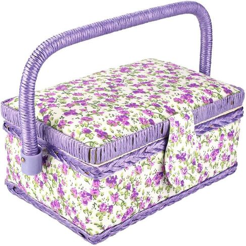 Floral Printed Sewing Basket, Flower Design Vintage Sewing Basket Sewing Kit Storage Box for Storage Sewing Kit in Saudi Arabia