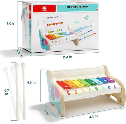 لعبة إكسيليفون للأطفال، أداة إكسيليفون للطفل مجهزة بشكل مثالي مع بطاقات موسيقية وطرق آمنة للأطفال، هدايا عيد ميلاد للبنات والأولاد بعمر عامين in Kuwait