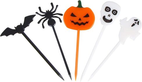 CCINEE 80pcs Plastic Halloween Picks, Halloween Cupcake Topper Picks Food Picks Ghost Pumpkin Spiders Bats Skull Cupcake Toppers for Kids Birthday Party Themed Party in Saudi Arabia