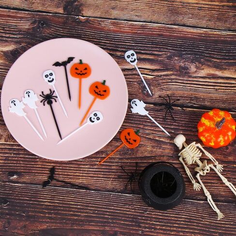 CCINEE 80pcs Plastic Halloween Picks, Halloween Cupcake Topper Picks Food Picks Ghost Pumpkin Spiders Bats Skull Cupcake Toppers for Kids Birthday Party Themed Party in Saudi Arabia