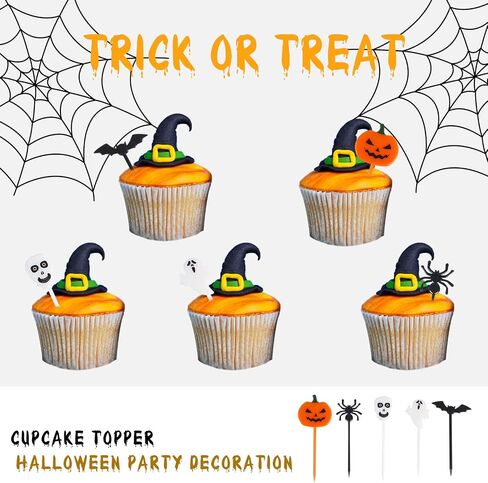 CCINEE 80pcs Plastic Halloween Picks, Halloween Cupcake Topper Picks Food Picks Ghost Pumpkin Spiders Bats Skull Cupcake Toppers for Kids Birthday Party Themed Party in Saudi Arabia