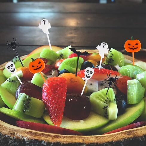 CCINEE 80pcs Plastic Halloween Picks, Halloween Cupcake Topper Picks Food Picks Ghost Pumpkin Spiders Bats Skull Cupcake Toppers for Kids Birthday Party Themed Party in Saudi Arabia