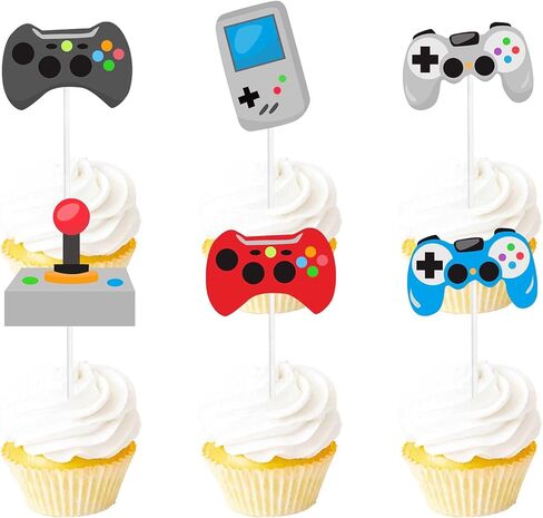 18pcs Glitter Dessert Cupcake Topper Colorful Teenager Video Game Controller Theme Decor Supplies Baby Shower Boys Girls Happy Birthday Decorations in Saudi Arabia