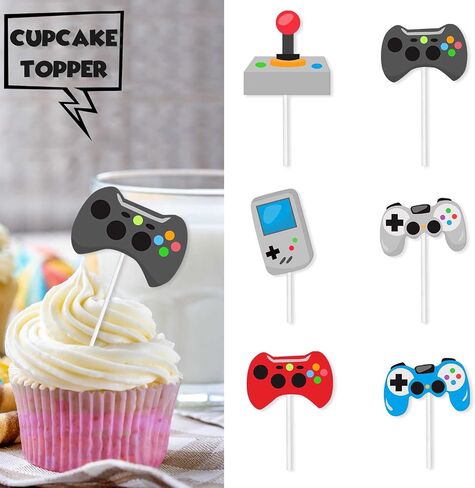 18pcs Glitter Dessert Cupcake Topper Colorful Teenager Video Game Controller Theme Decor Supplies Baby Shower Boys Girls Happy Birthday Decorations in Saudi Arabia