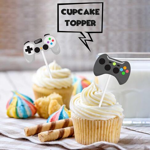 18pcs Glitter Dessert Cupcake Topper Colorful Teenager Video Game Controller Theme Decor Supplies Baby Shower Boys Girls Happy Birthday Decorations in Saudi Arabia