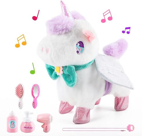 HOMZZZZ Plush Unicorn Toy - Walking, Barking, Tail Wagging, Touch Recognition Voice Reaction - Electronic Pet Playmate Companion Toy for Kids 3+ Years,10inch in Kuwait