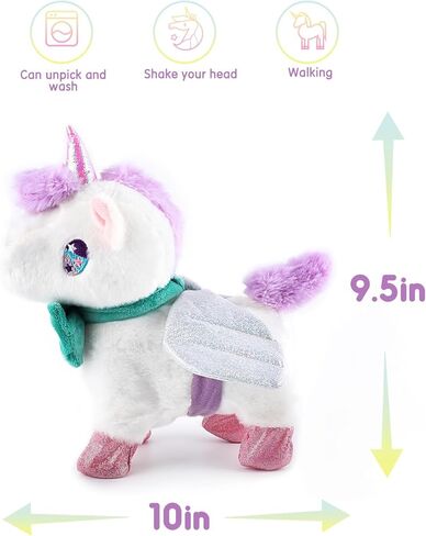 HOMZZZZ Plush Unicorn Toy - Walking, Barking, Tail Wagging, Touch Recognition Voice Reaction - Electronic Pet Playmate Companion Toy for Kids 3+ Years,10inch in Kuwait