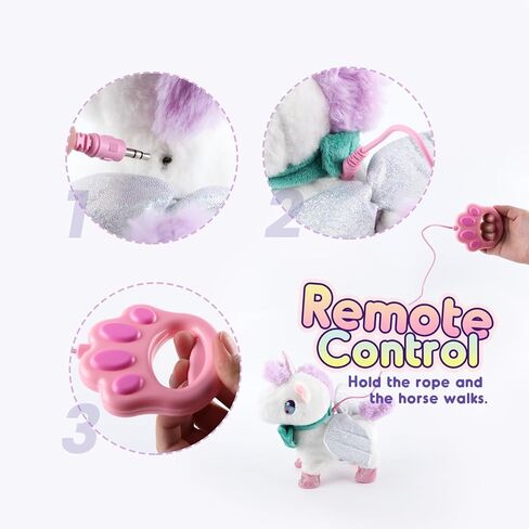 HOMZZZZ Plush Unicorn Toy - Walking, Barking, Tail Wagging, Touch Recognition Voice Reaction - Electronic Pet Playmate Companion Toy for Kids 3+ Years,10inch in Kuwait