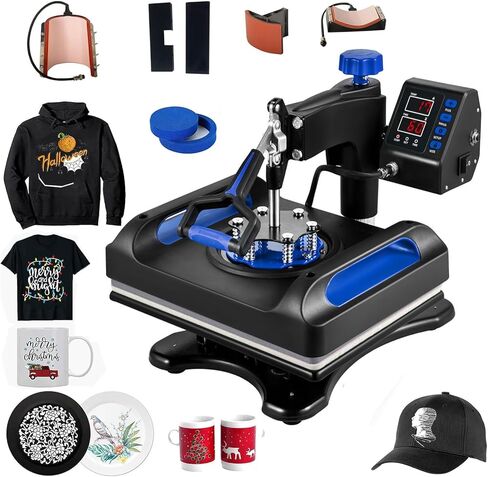 آلة ضغط حراري 15 × 15 بوصة، تجميع 5 في 1، تسخين سريع، 360 درجة تأرجح، مجموعة تصعيد متعددة الوظائف للتحكم الرقمي، أزرق in Kuwait