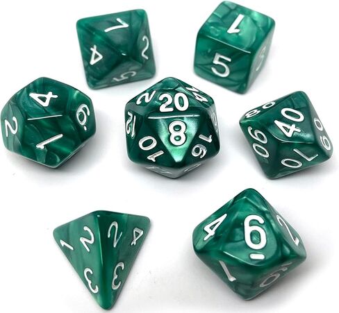Marble Swirl Polyhedral Dice Set - 7 Piece Dice Set with One D20, D12, D10, D8, D6, D4, and D00 (Black Marble with White Font) in Kuwait