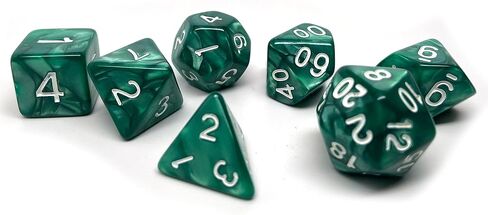Marble Swirl Polyhedral Dice Set - 7 Piece Dice Set with One D20, D12, D10, D8, D6, D4, and D00 (Black Marble with White Font) in Kuwait