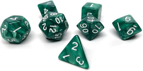Marble Swirl Polyhedral Dice Set - 7 Piece Dice Set with One D20, D12, D10, D8, D6, D4, and D00 (Black Marble with White Font) in Kuwait