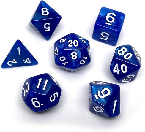 Marble Swirl Polyhedral Dice Set - 7 Piece Dice Set with One D20, D12, D10, D8, D6, D4, and D00 (Black Marble with White Font) in Kuwait