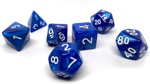Marble Swirl Polyhedral Dice Set - 7 Piece Dice Set with One D20, D12, D10, D8, D6, D4, and D00 (Black Marble with White Font) in Kuwait