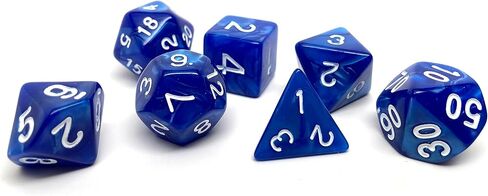 Marble Swirl Polyhedral Dice Set - 7 Piece Dice Set with One D20, D12, D10, D8, D6, D4, and D00 (Black Marble with White Font) in Kuwait