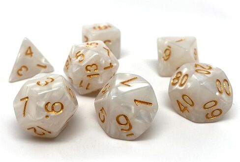Marble Swirl Polyhedral Dice Set - 7 Piece Dice Set with One D20, D12, D10, D8, D6, D4, and D00 (Black Marble with White Font) in Kuwait