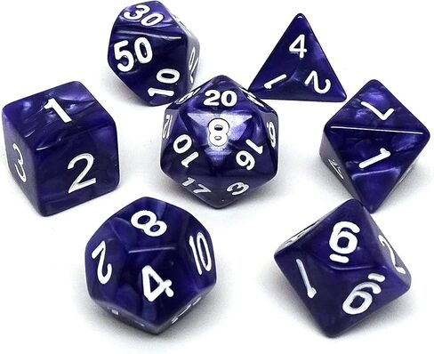 Marble Swirl Polyhedral Dice Set - 7 Piece Dice Set with One D20, D12, D10, D8, D6, D4, and D00 (Black Marble with White Font) in Kuwait