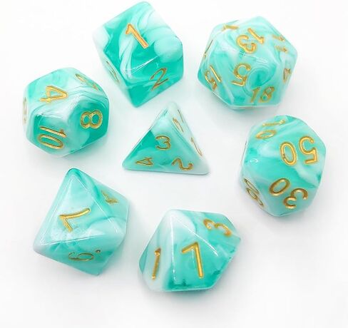 مجموعة نرد vvpesca DND مكونة من 7 قطع - مجموعة نرد متعدد السطوح مجموعة DND لملحقات D&D Dungeons and Dragons ألعاب بطاقات لعب الأدوار TTRPGs MTG RPG - D20 نظام النرد (أزرق وأبيض شفاف) in Kuwait