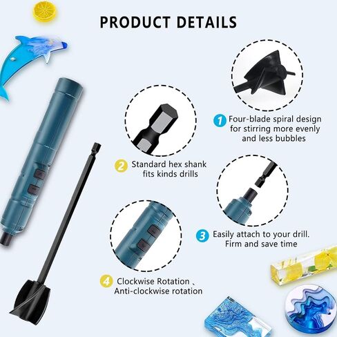 Epoxy Mixer Resin Mixer, Mixer for Resin, Rechargeable Electric Handheld Epoxy Mixer for Minimizing Bubbles, Resin Stirrer for Epoxy, Resin, Epoxy Resin Mixer Pro(Included 4 Pcs Paddles) in Saudi Arabia