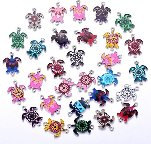 MANLOUFUSHI 30 Pcs Colorful Turtles Enamel Charms Pendant Mixed Turtles DIY Charm Jewelry Making Crafting Accessories for Necklace Bracelet Earring 25 * 18mm in Kuwait
