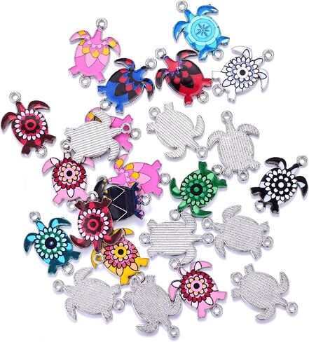 MANLOUFUSHI 30 Pcs Colorful Turtles Enamel Charms Pendant Mixed Turtles DIY Charm Jewelry Making Crafting Accessories for Necklace Bracelet Earring 25 * 18mm in Kuwait