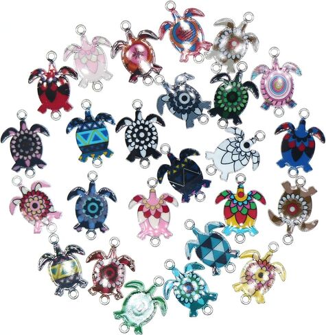 MANLOUFUSHI 30 Pcs Colorful Turtles Enamel Charms Pendant Mixed Turtles DIY Charm Jewelry Making Crafting Accessories for Necklace Bracelet Earring 25 * 18mm in Kuwait
