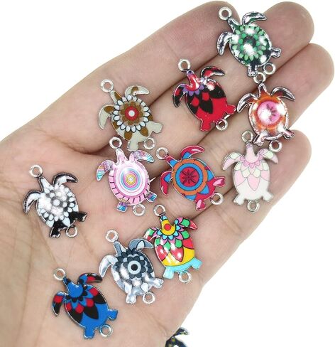 MANLOUFUSHI 30 Pcs Colorful Turtles Enamel Charms Pendant Mixed Turtles DIY Charm Jewelry Making Crafting Accessories for Necklace Bracelet Earring 25 * 18mm in Kuwait