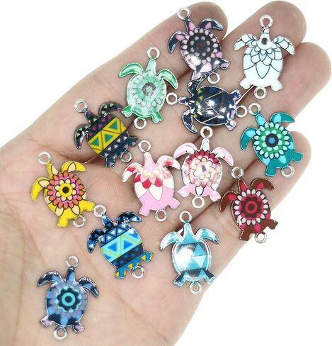MANLOUFUSHI 30 Pcs Colorful Turtles Enamel Charms Pendant Mixed Turtles DIY Charm Jewelry Making Crafting Accessories for Necklace Bracelet Earring 25 * 18mm in Kuwait