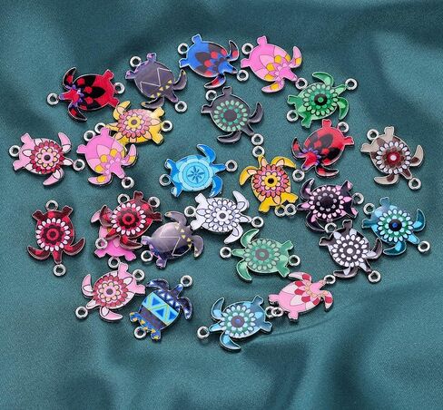 MANLOUFUSHI 30 Pcs Colorful Turtles Enamel Charms Pendant Mixed Turtles DIY Charm Jewelry Making Crafting Accessories for Necklace Bracelet Earring 25 * 18mm in Kuwait