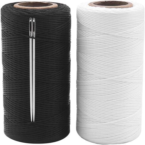Vivifying 1mm Waxed Thread, 284 Yard x 2 Rolls 150D Waxed Leather Thread with Needles for Bookbinding, DIY Crafts and Sewing Leather Projects (Black, White) in Saudi Arabia