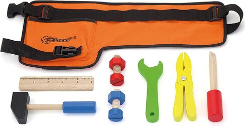 حزام أدوات Top Race¬Æ 10 قطع، حزام أدوات أطفال من القماش السميك مع مجموعة ألعاب بناء أدوات خشبية صلبة للأطفال - أدوات أطفال ألعاب حزام أدوات الأطفال للأولاد الصغار in Kuwait