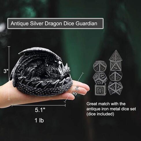 Haxtec Dragon Dice Jail Guardian DND Dice Tray Holder Dungeons and Dragons Accessories Novelty DM RPG Gift Dragon Statue Decor(Antique Silver) in Kuwait