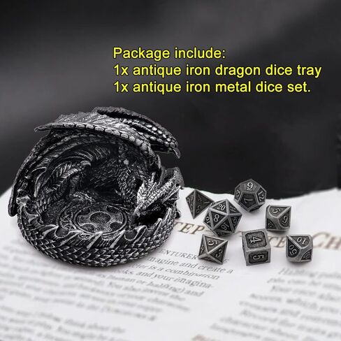 Haxtec Dragon Dice Jail Guardian DND Dice Tray Holder Dungeons and Dragons Accessories Novelty DM RPG Gift Dragon Statue Decor(Antique Silver) in Kuwait
