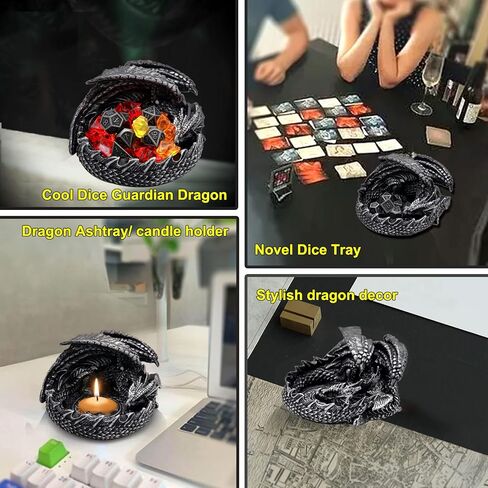 Haxtec Dragon Dice Jail Guardian DND Dice Tray Holder Dungeons and Dragons Accessories Novelty DM RPG Gift Dragon Statue Decor(Antique Silver) in Kuwait