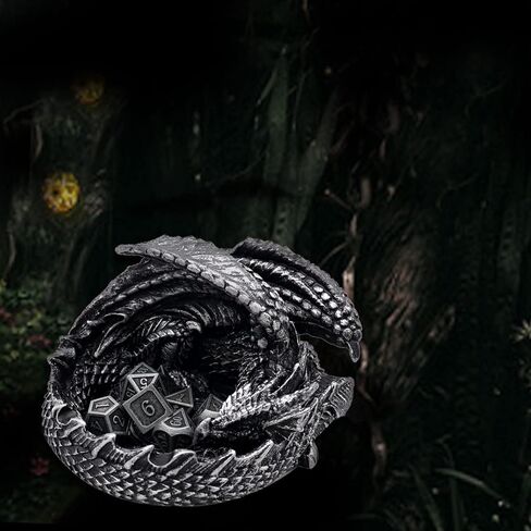 Haxtec Dragon Dice Jail Guardian DND Dice Tray Holder Dungeons and Dragons Accessories Novelty DM RPG Gift Dragon Statue Decor(Antique Silver) in Kuwait