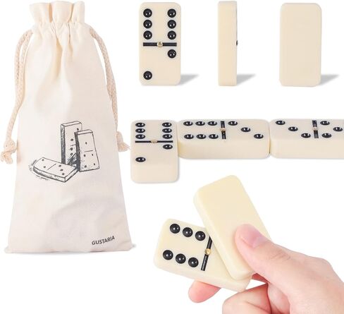 مجموعة الدومينو GUSTARIA للبالغين، مجموعة الدومينو مع 28 بلاطًا عاجيًا، مجموعة ألعاب الدومينو المزدوجة الستة للعبة اللوحة الكلاسيكية، مع حقيبة قماش زرقاء (2 إلى 4 لاعبين) in Kuwait