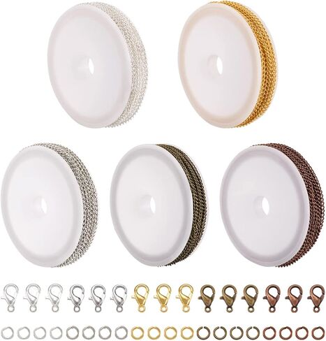 pandahall 16.4 قدم سلسله الخرز الفضائية لصنع المجوهرات السوداء الفولاذ المقاوم للصدا كابل ربط سلسله لفة قلادة سلسله السائبة مع حلقات القفز جراد البحر المشابك لصنع المجوهرات in Kuwait