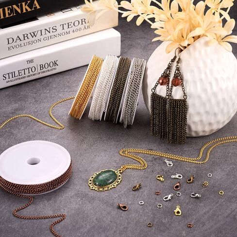 pandahall 16.4 قدم سلسله الخرز الفضائية لصنع المجوهرات السوداء الفولاذ المقاوم للصدا كابل ربط سلسله لفة قلادة سلسله السائبة مع حلقات القفز جراد البحر المشابك لصنع المجوهرات in Kuwait