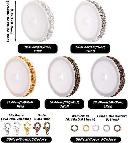 pandahall 16.4 قدم سلسله الخرز الفضائية لصنع المجوهرات السوداء الفولاذ المقاوم للصدا كابل ربط سلسله لفة قلادة سلسله السائبة مع حلقات القفز جراد البحر المشابك لصنع المجوهرات in Kuwait