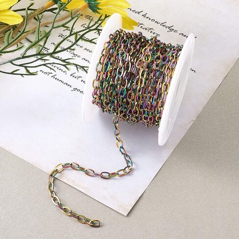 Pandahall 16.40 Feet Soldered Stainless Steel Curb Chains Rainbow Color Metal Cable Twisted Link Chains Unwelded Extender Chains Link Necklace for DIY Necklace Bracelet Jewelry Making 4x3mm in Kuwait