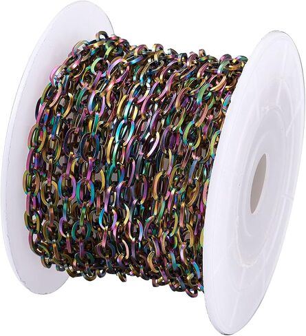 Pandahall 16.40 Feet Soldered Stainless Steel Curb Chains Rainbow Color Metal Cable Twisted Link Chains Unwelded Extender Chains Link Necklace for DIY Necklace Bracelet Jewelry Making 4x3mm in Kuwait