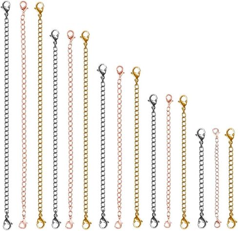 15 Pcs Stainless Steel Necklace Extender Bracelet Extender Extender Chain Set 5 Different Length: 5 inch 4 inch 3.5 inch 3 inch 2 inch (5 Gold 5 Silver 5 Rose Gold) in Kuwait