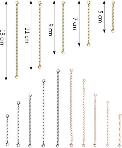 15 Pcs Stainless Steel Necklace Extender Bracelet Extender Extender Chain Set 5 Different Length: 5 inch 4 inch 3.5 inch 3 inch 2 inch (5 Gold 5 Silver 5 Rose Gold) in Kuwait