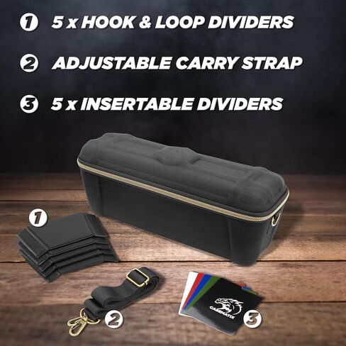 CASEMATIX Top Loader Card Storage Case for Trading Cards with 5 Removable Dividers, 5 Tab Dividers and Carry Strap - Fits 200 Toploader or 40 One Touch Card Holders in Toploader Storage Box in Saudi Arabia