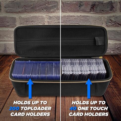 CASEMATIX Top Loader Card Storage Case for Trading Cards with 5 Removable Dividers, 5 Tab Dividers and Carry Strap - Fits 200 Toploader or 40 One Touch Card Holders in Toploader Storage Box in Saudi Arabia