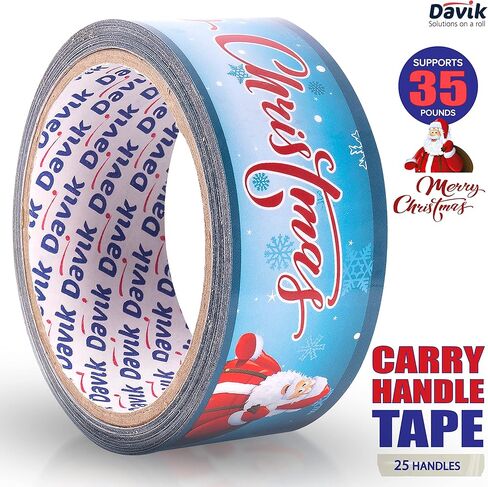 دافيك - مقبض حمل لاصق لعيد الميلاد، حزام مقبض لاصق لنقل الصناديق والحقائب، بكرة مقبض لاصق متعدد الاستخدامات ومريح أثناء التنقل، 25 مقبض in Kuwait
