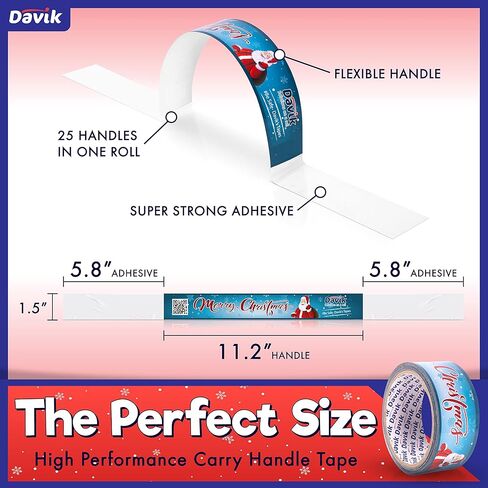 دافيك - مقبض حمل لاصق لعيد الميلاد، حزام مقبض لاصق لنقل الصناديق والحقائب، بكرة مقبض لاصق متعدد الاستخدامات ومريح أثناء التنقل، 25 مقبض in Kuwait