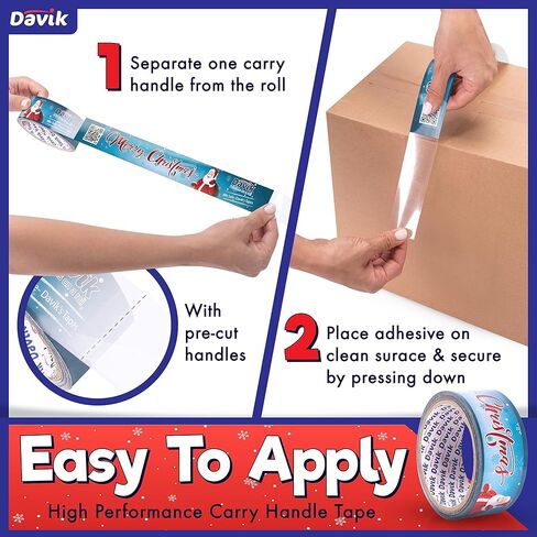 دافيك - مقبض حمل لاصق لعيد الميلاد، حزام مقبض لاصق لنقل الصناديق والحقائب، بكرة مقبض لاصق متعدد الاستخدامات ومريح أثناء التنقل، 25 مقبض in Kuwait
