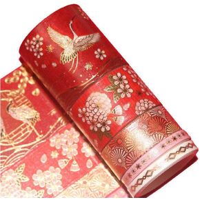 VIVIQUEN Gold Washi Tape Set Vintage Masking Tape Decorative Tape for DIY Scrapbooking, Crafts, Bullet Journal, Gift Wrapping, Holiday Decoration Planner Accessories (Red Classical 5 Rolls) in Kuwait
