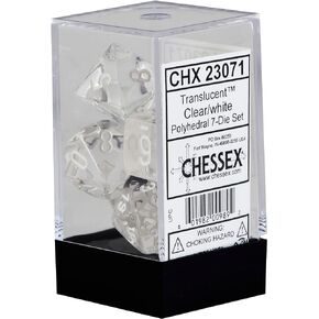 Chessex Transulcent Polyhedral Dice Set Clear with White in Saudi Arabia